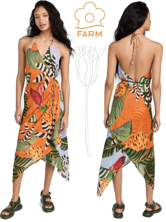 FARM Rio Dresses & Skirts - Farm Rio Striped Bananas Cover-Up Dress